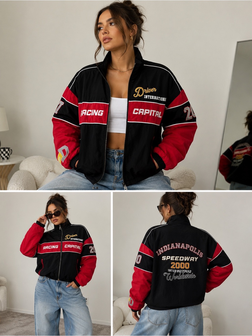 PLT Racing Capital Colorblock Bomber Jacket - Black & Red